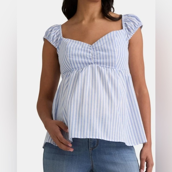 Time and Tru Tops - XXL (20) Time and Tru Light Blue and White Babydoll  With Cap Sleeves Blouse